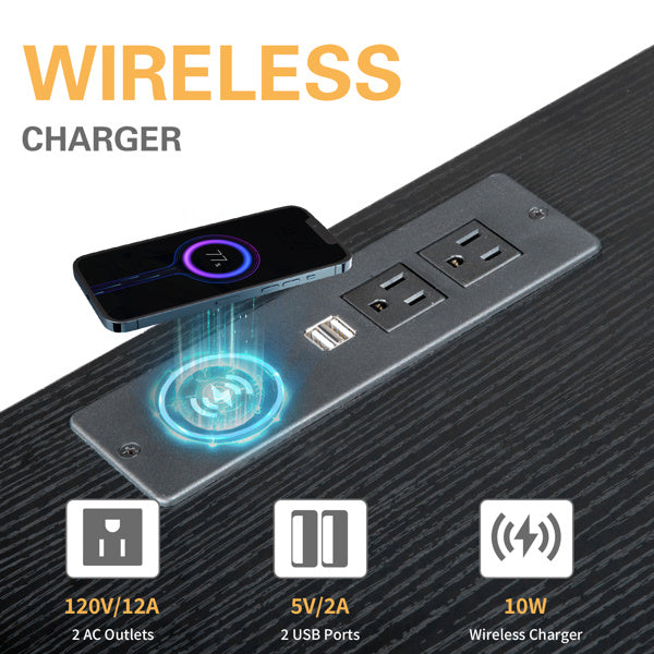 Black Single Drawer Table With Socket And LED Light