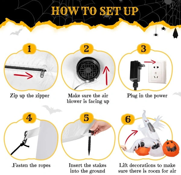 11.8-foot Halloween inflatable featuring a ghost, a spider, and pumpkins, designed for outdoor decoration
